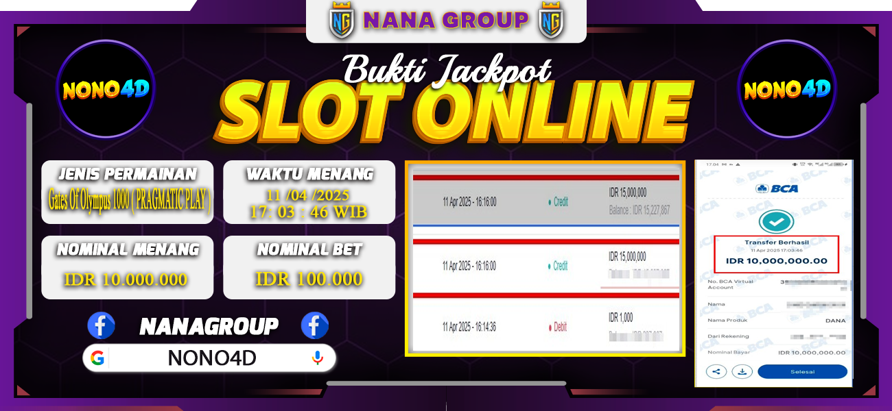 Bukti Kemenangan Besar Dibayar lunas Member NONO4D RP 10.000.000, 12 April 2025