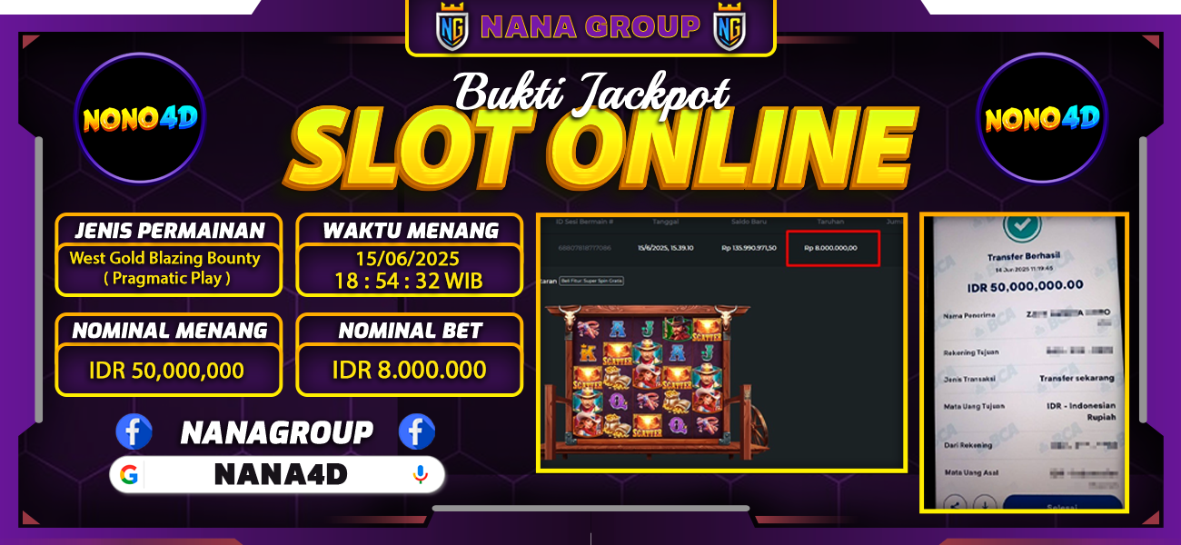 Bukti Kemenangan Besar Dibayar lunas Member NONO4D RP 50.000.000, 15 Juni 2025