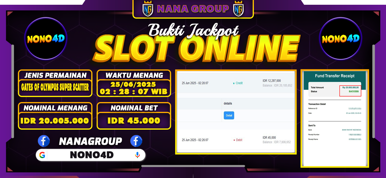 Bukti Kemenangan Besar Dibayar lunas Member NANA4D RP 20.005.000, 25 Juni 2025