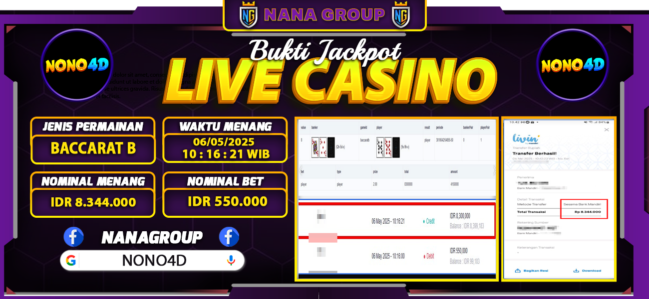 Bukti Kemenangan Besar Dibayar lunas Member NONO4D RP 8.344.000, 6 Mei 2025