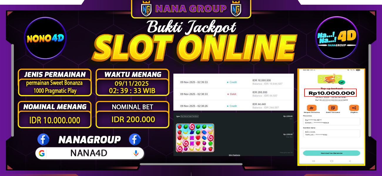 Bukti Kemenangan Besar Dibayar lunas Member NONO4D RP 10.000.000, 9 November 2025
